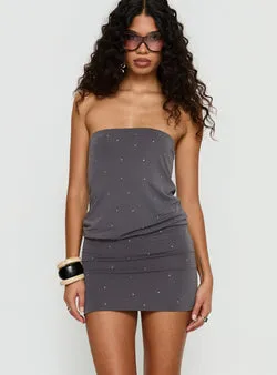 Belia Mini Dress Diamante Dark Grey