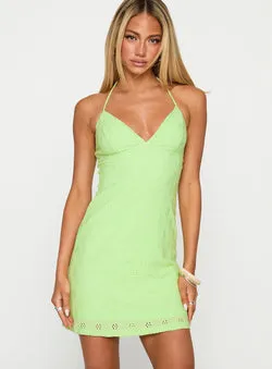 Summer Cider Embroidered Mini Dress Green