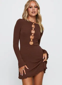 Dejonge Long Sleeve Ring Mini Dress Brown
