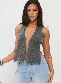 Addilyn Knit Halter Top Dark Grey