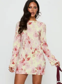 Odelie Long Sleeve Plisse Mini Dress Multi Floral