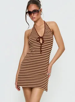 Mabilia Tie Detail Halter Mini Dress Multi Stripe