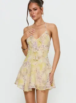 Hey Blondie Ruffle Halter Mini Dress Multi Floral