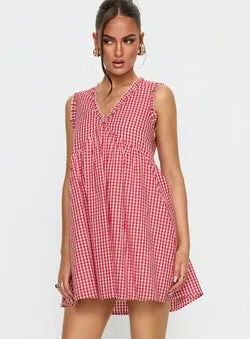 Akacia Babydoll Mini Dress Red Gingham