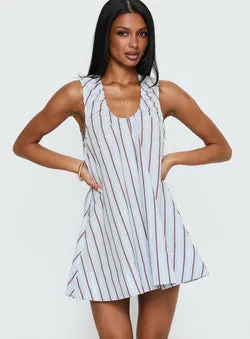 Eberta Ruched Baby Doll Mini Dress Blue Stripe