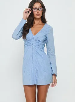 Corie Long Sleeve Corset Mini Dress Blue Stripe