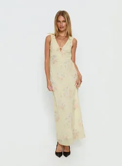 Joannah V Neck Midi Dress Yellow Floral