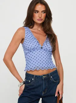 Azira Frill Detail Top Blue Polka