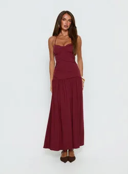 Marguerite Halter Maxi Dress Ruby Wine