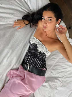 Ettore Lace Trim Strapless Top Black Polka