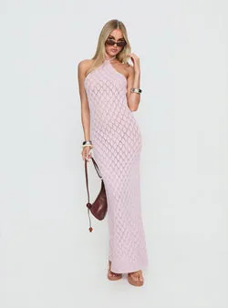 Jorda Halter Crochet Maxi Dress Pink