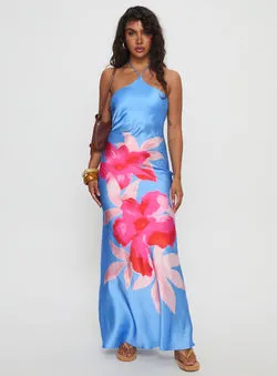 Caliyah Halter Maxi Dress Blue Floral
