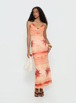 Jazina Keyhole Maxi Dress Orange Multi