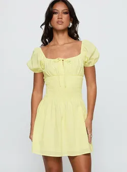 Ricotta Shirred Mini Dress Lemon
