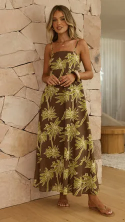 Marcel Maxi Dress - Brown/Green Palm