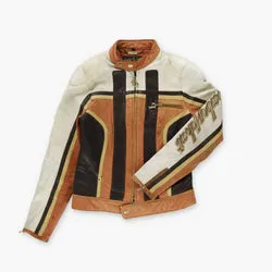 Vintage BABY PHAT Y2K Leather Orange & White Motorcycle Jacket (S)