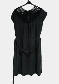 David Lawrence Black Silk and Lace Mini Dress Size 14
