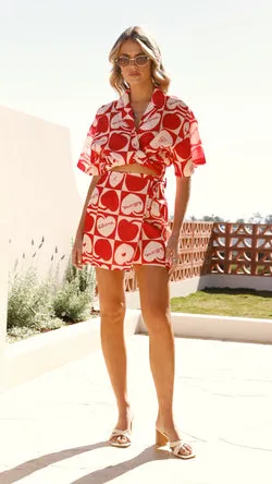 Abilene Wrap Mini Skirt - Red / White