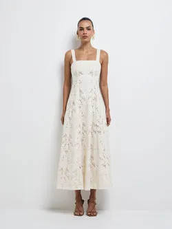 TROPICS EMBROIDERED MIDI DRESS