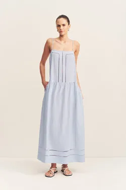 TOMMY LINEN SQUARE NECK MAXI DRESS - SKY
