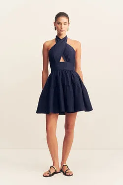 CELESTE HALTER TIERED MINI DRESS - MIDNIGHT