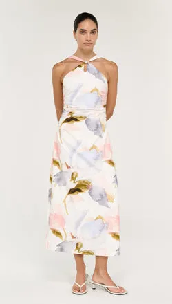 Pastel Watercolour Cotton Midi Dress with Halter Neck