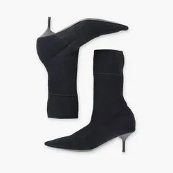 Vintage BURBERRY Italian Made Black 'Lynda' Knitted Elastic Mesh Heeled Boots (38)