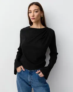 THE LONG SLEEVE DRAPED TOP- BLACK