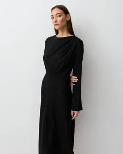 THE LONG SLEEVE DRAPED DRESS- BLACK