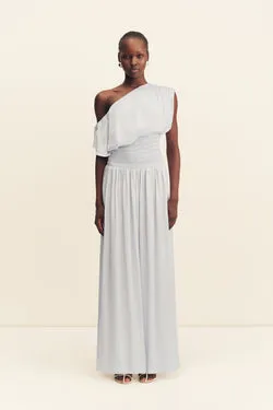 AGNES SHIRRED ASYMMETRICAL BLOUSON MAXI DRESS - SKY