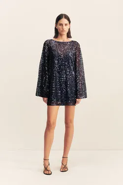 EVERLY LONG SLEEVE MINI DRESS - MOONLIGHT