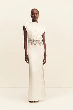 ENIKO LACE GATHERED MAXI DRESS - IVORY