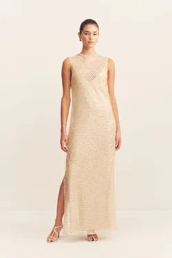 EVERLY HIGH NECK SLEEVELESS MAXI DRESS - MACADAMIA