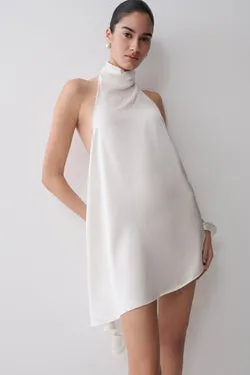 Sydney Asymmetrical Satin Halter Mini Dress - Ivory
