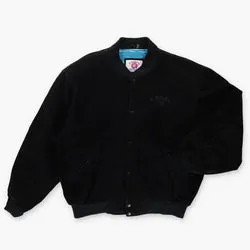 Vintage CAMEL Embroidered Suede Monochrome Black Leather Bomber Jacket (XL)