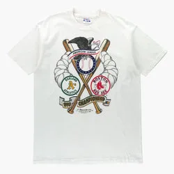 Vintage 1990 American League Oakland vs Boston White MLB Single Stitch Tee USA Made (L TALL)
