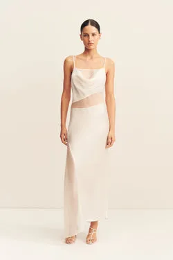 IZA SILK CONTRAST MAXI DRESS - IVORY
