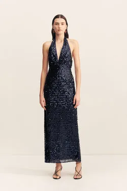 EVERLY PLUNGED HALTER MAXI DRESS - MOONLIGHT