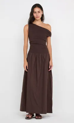 FREYA ASYM MAXI DRESS - DARK CHOCOLATE