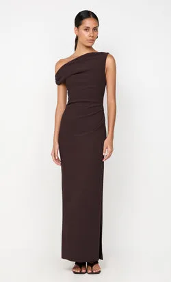 LEORA ASYM MAXI DRESS - DARK CHOCOLATE