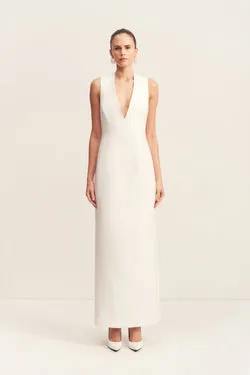 OTIS PLUNGED FITTED MAXI DRESS - IVORY