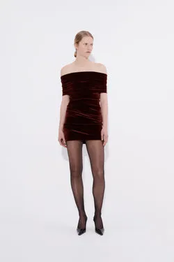 Off Shoulder Mini Dress - Burgundy