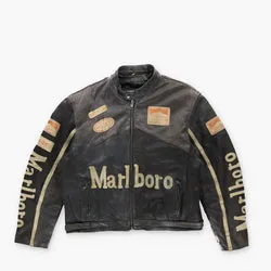 Vintage Marlboro Racing Team Patch Work Genuine Leather Jacket (XL)