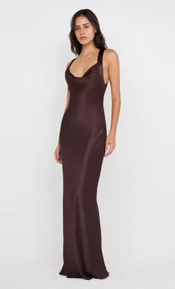 GIA HALTER MAXI DRESS - DARK CHOCOLATE