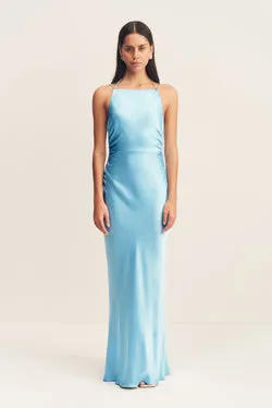 LA LUNE HIGH NECK RUCHED MAXI DRESS - ICEBERG BLUE