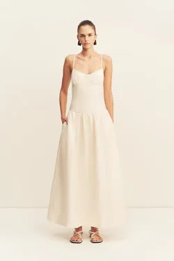 MARLOWE LINEN BLEND BUSTIER MAXI DRESS - ECRU