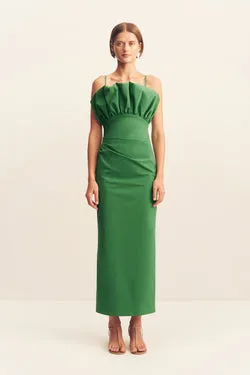 CAMPBELL BUBBLE BODICE MIDI DRESS - ABUNDANT GREEN