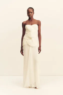 FEDERICK PLEATED RUFFLE MAXI DRESS - IVORY