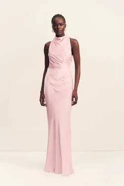LA LUNE HIGH NECK GATHERED MAXI DRESS - BLOSSOM