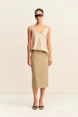 ERNEST FAUX SUEDE MIDI SKIRT - SAND